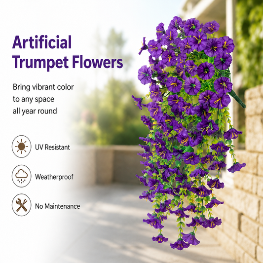 🌸 Lifelike Artificial Hanging Vines | Weatherproof Purple Trumpet Flowers for Year-Round Beauty-LT