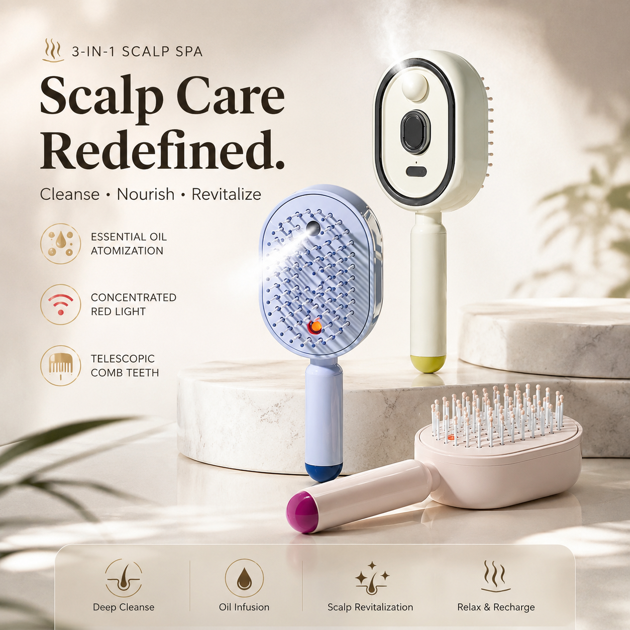 ✨ Electric Spray Air Cushion Massage Comb 🧹 Self-cleaning & Anti-tangle | 💧 Essential Oil Mist Hair Care ⚡ Anti-static Volumizing Aromatherapy Comb.-AUX