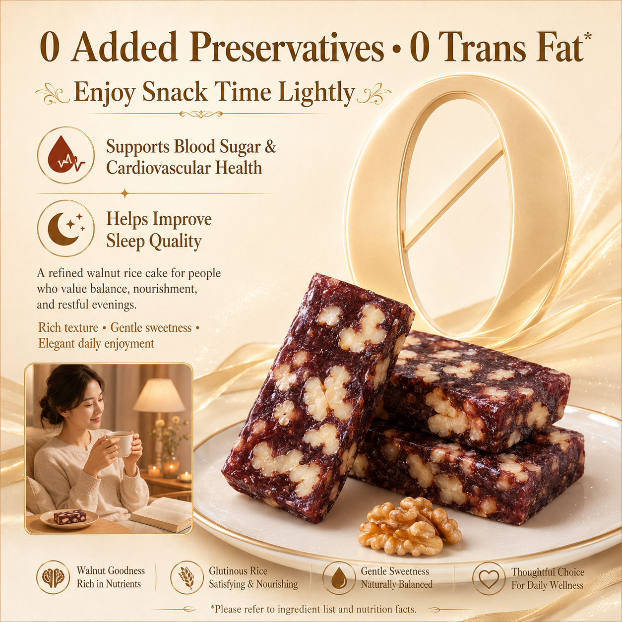 Sugar-Free Black Glutinous Rice Walnut Cake | Support Healthy Blood Sugar, Heart & Better Sleep-ZRT