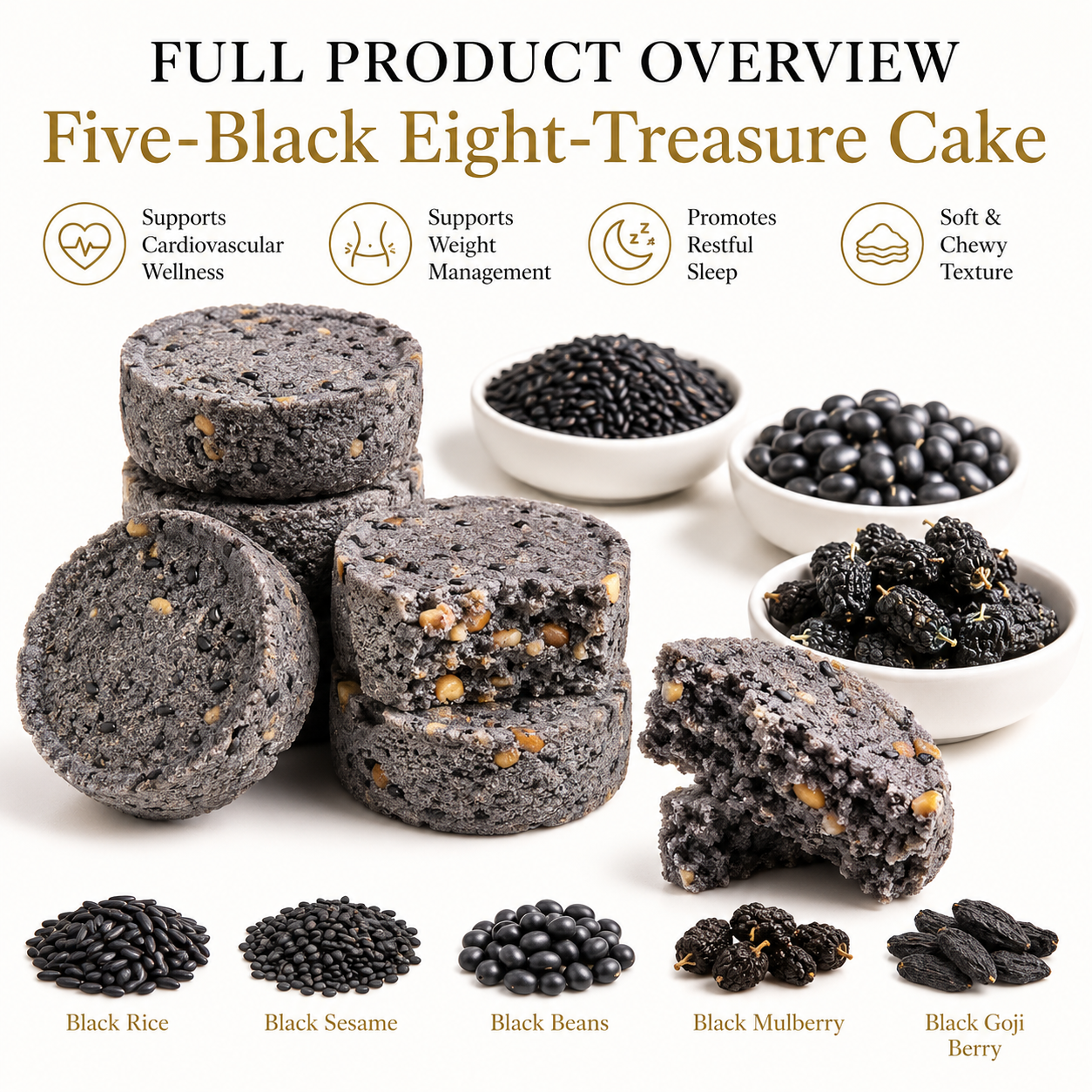Five Black Eight Treasures Cake | Support Heart & Vascular Health, Ease Insomnia & Manage Weight Naturally-ZRT