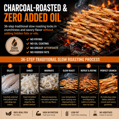 🔥 Wild-Caught Charcoal Roasted Pollock Shreds – High Protein Seafood Snack 🐟 LGZ