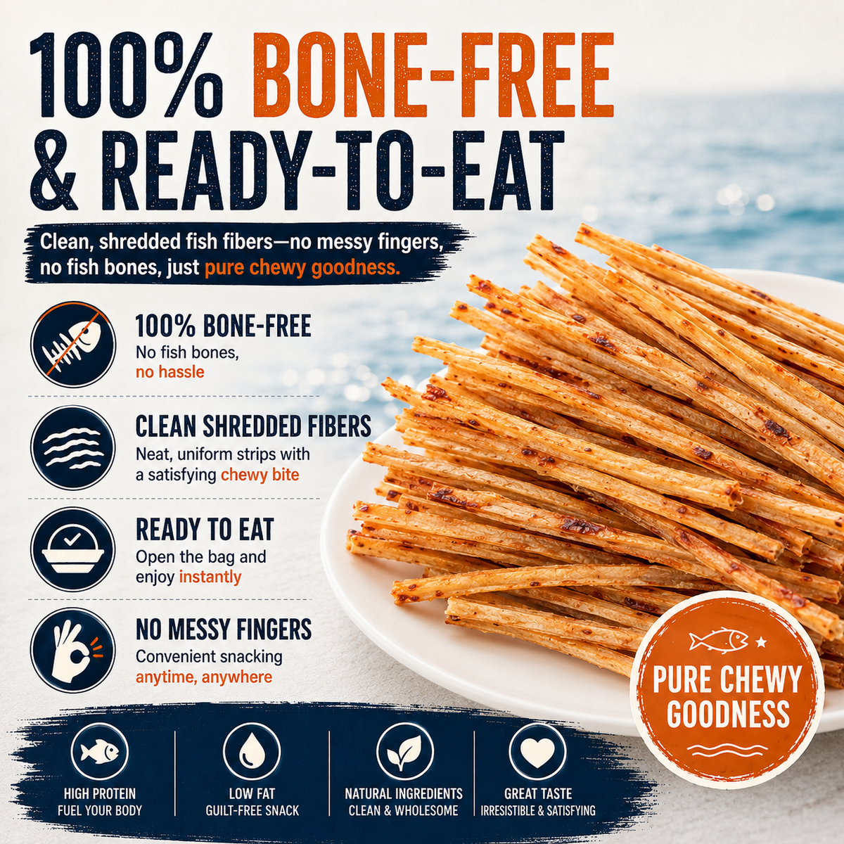 🔥 Wild-Caught Charcoal Roasted Pollock Shreds – High Protein Seafood Snack 🐟 LGZ