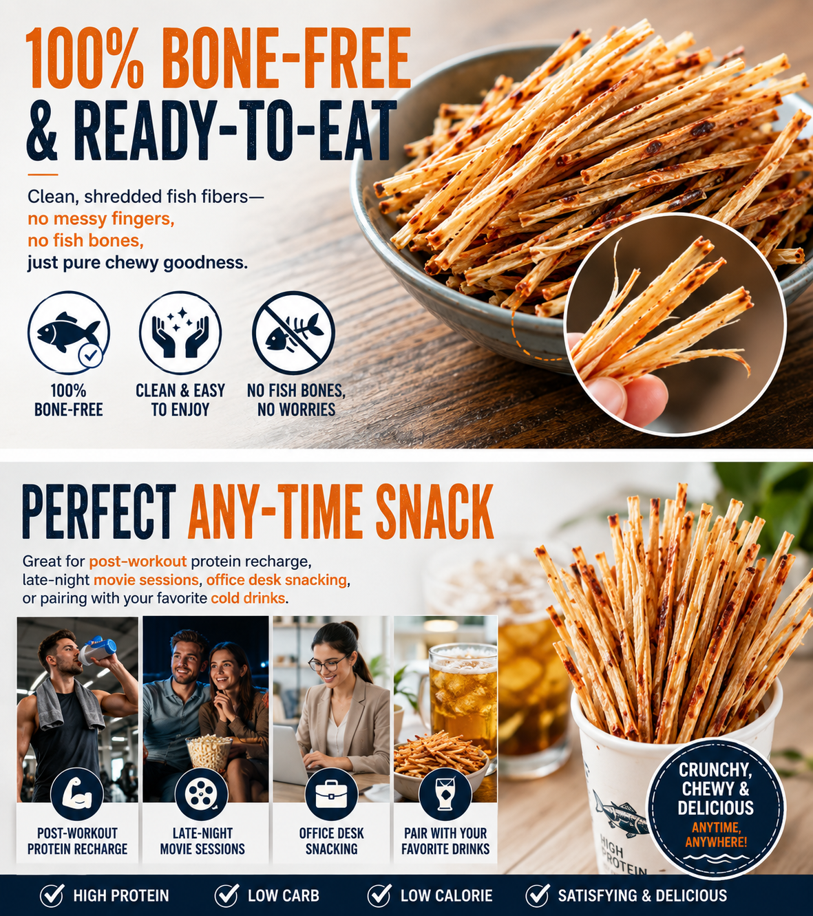 🔥 Wild-Caught Charcoal Roasted Pollock Shreds – High Protein Seafood Snack 🐟 LGZ
