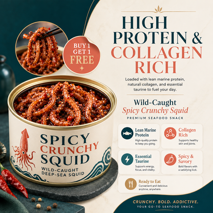 🦑 Wild-Caught Spicy Crunchy Squid – High Protein Seafood Snack 💥 (Buy 1 Get 1 FREE) LGZ