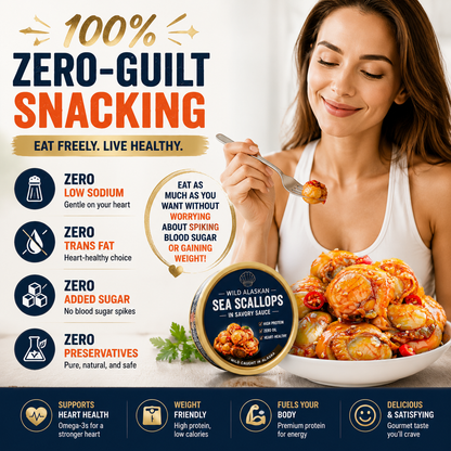🌊 Wild Alaskan Sea Scallops in Savory Sauce – High Protein, Zero Oil & Heart-Healthy Gourmet Tin ❤️ LGZ
