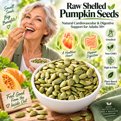 Raw Shelled Pumpkin Seeds - Natural Cardiovascular & Digestive Support for Adults 50+ (Unsalted & Non-GMO) LGZ