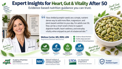 Raw Shelled Pumpkin Seeds - Natural Cardiovascular & Digestive Support for Adults 50+ (Unsalted & Non-GMO) LGZ