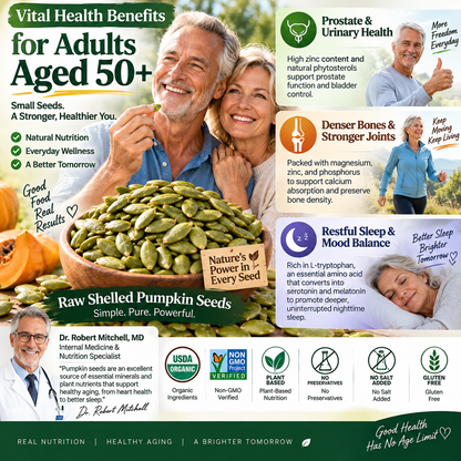 Raw Shelled Pumpkin Seeds - Natural Cardiovascular & Digestive Support for Adults 50+ (Unsalted & Non-GMO) LGZ
