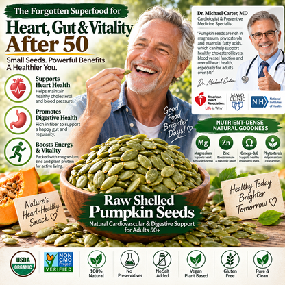 Raw Shelled Pumpkin Seeds - Natural Cardiovascular & Digestive Support for Adults 50+ (Unsalted & Non-GMO) LGZ