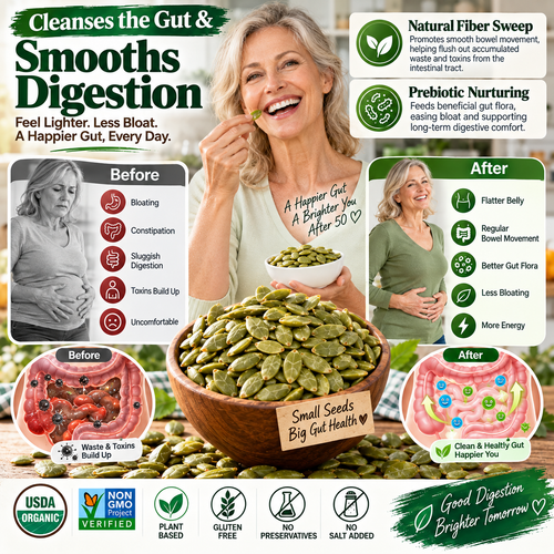 Raw Shelled Pumpkin Seeds - Natural Cardiovascular & Digestive Support for Adults 50+ (Unsalted & Non-GMO) LGZ