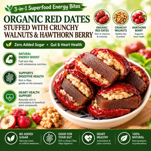 🌿 3-in-1 Superfood Energy Bites - Organic Red Dates Stuffed with Crunchy Walnuts & Hawthorn Berry (Zero Added Sugar, Gut & Heart Health) 🩸 LGZ