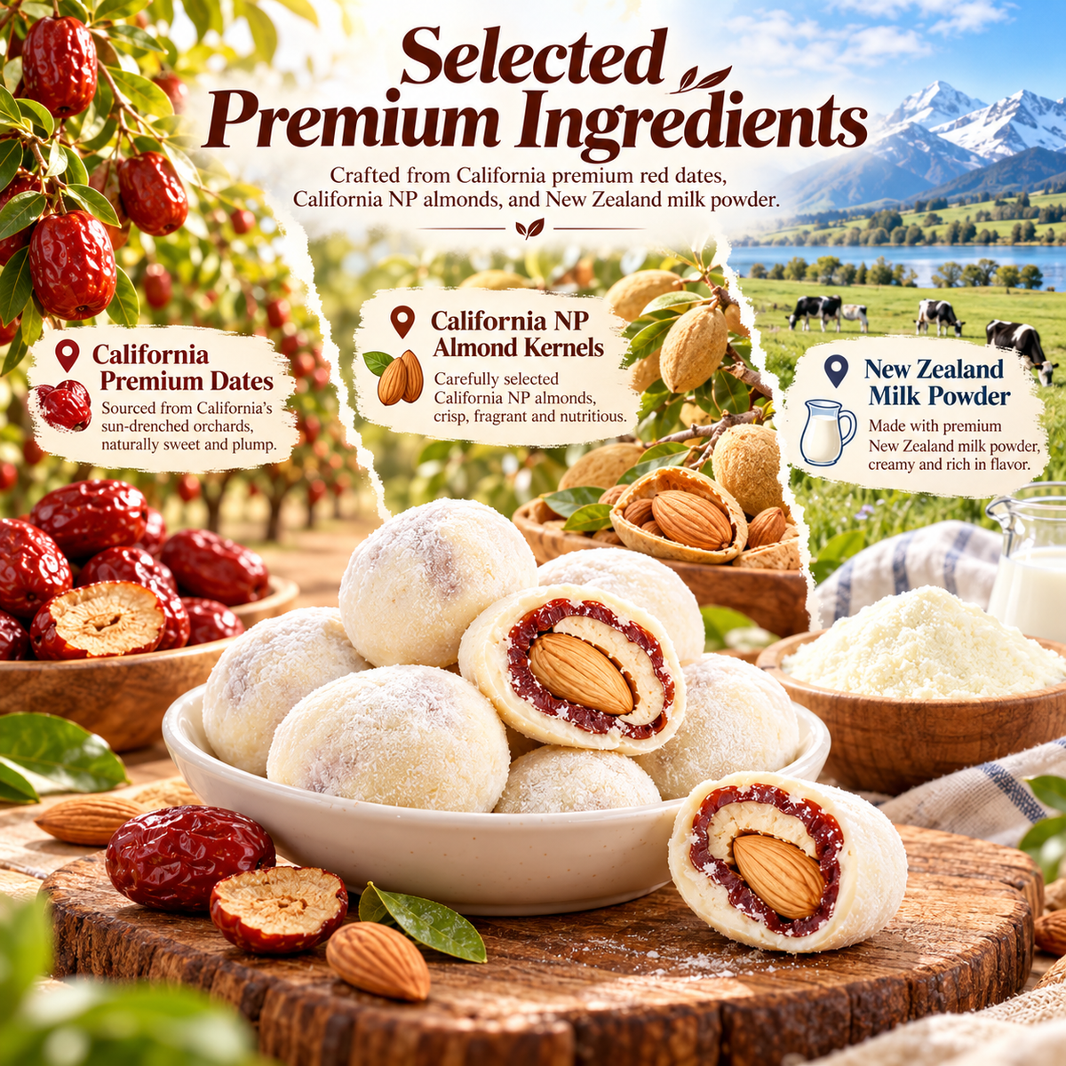 🥛Premium California Almond Stuffed Milk Dates — Soft, Creamy & Naturally Deliciou-FDA