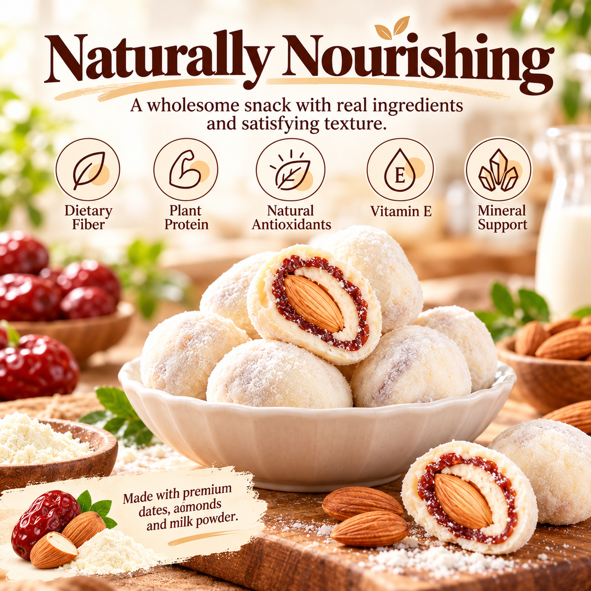 🥛Premium California Almond Stuffed Milk Dates — Soft, Creamy & Naturally Deliciou-FDA