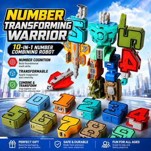 🤖10-in-1 Number Transforming Robot Toy –🔢Numbers 0–9 each transform into a unique mini robot or vehicle mode-YOY