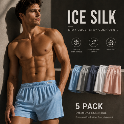 ❄️Men's Ice Silk Shorts | Breathable & Quick‑Dry, Cooling Sensation, Antibacterial & Odor‑Resistant, 3‑in‑1 for Underwear / Sleepwear / Beachwear-AUX