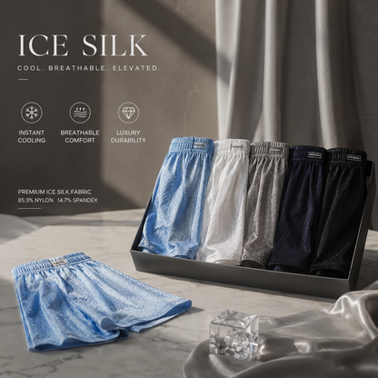 ❄️Men's Ice Silk Shorts | Breathable & Quick‑Dry, Cooling Sensation, Antibacterial & Odor‑Resistant, 3‑in‑1 for Underwear / Sleepwear / Beachwear-AUX