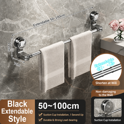 🔄Adjustable Suction Towel Bar, 30-130cm Extendable No Drill Towel Rack, 180° Rotatable, Heavy Duty for Bathroom & Kitchen!-WBJ