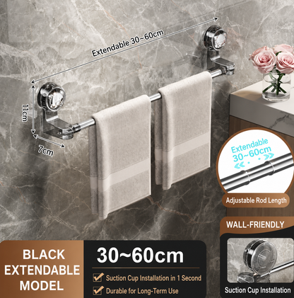 🔄Adjustable Suction Towel Bar, 30-130cm Extendable No Drill Towel Rack, 180° Rotatable, Heavy Duty for Bathroom & Kitchen!-WBJ