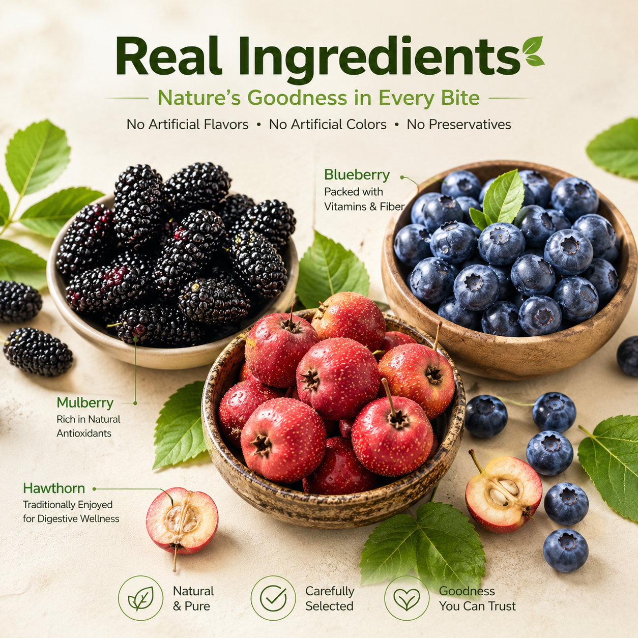 😋Blueberry & Mulberry Filled Hawthorn -🫐Natural Healthy Green Snack.-AUX