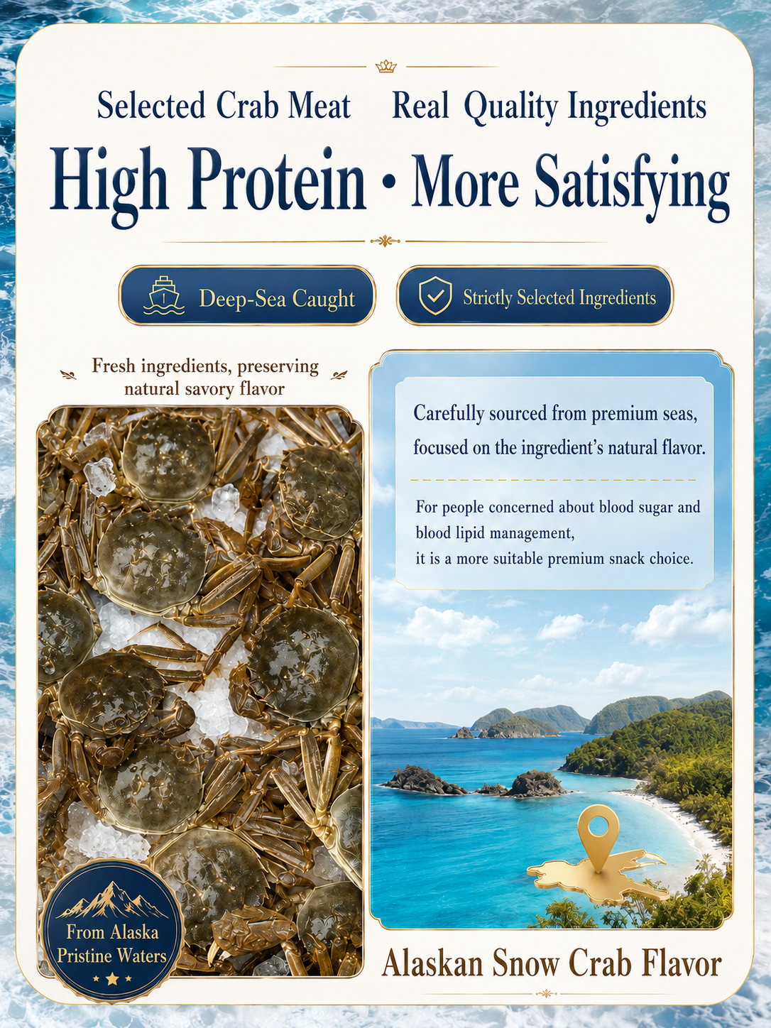 🦀Nourish your body with high-quality deep-sea protein and the crisp texture of Alaskan snow crab—a ready-to-eat snack tailored for those mindful of vascular health.-CJP