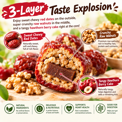🌿 3-in-1 Superfood Energy Bites - Organic Red Dates Stuffed with Crunchy Walnuts & Hawthorn Berry (Zero Added Sugar, Gut & Heart Health) 🩸 LGZ