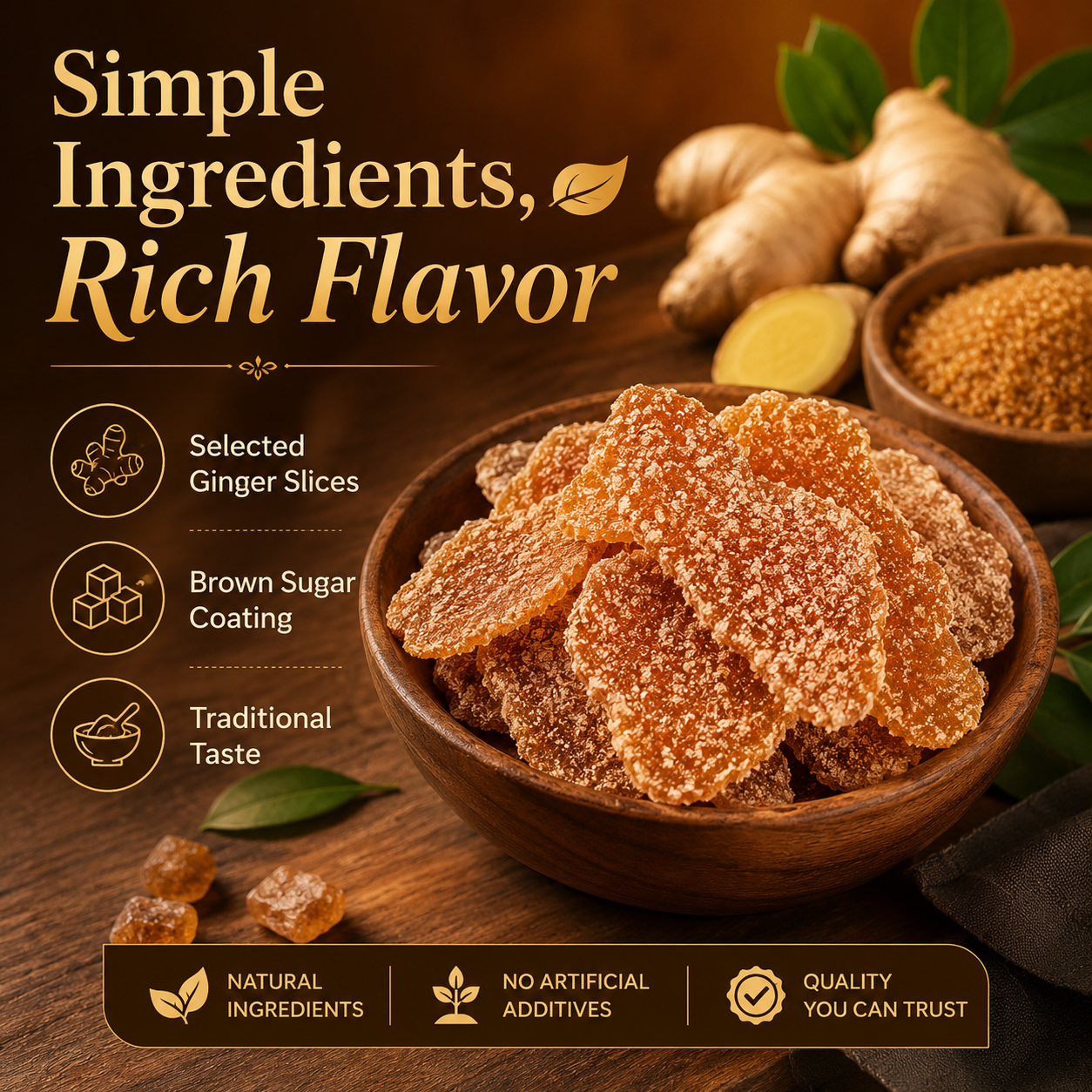 🌶️ Sweet, Spicy & Perfect! Traditional Handmade Brown Sugar Ginger Slices for Everyone 🍯-DZT