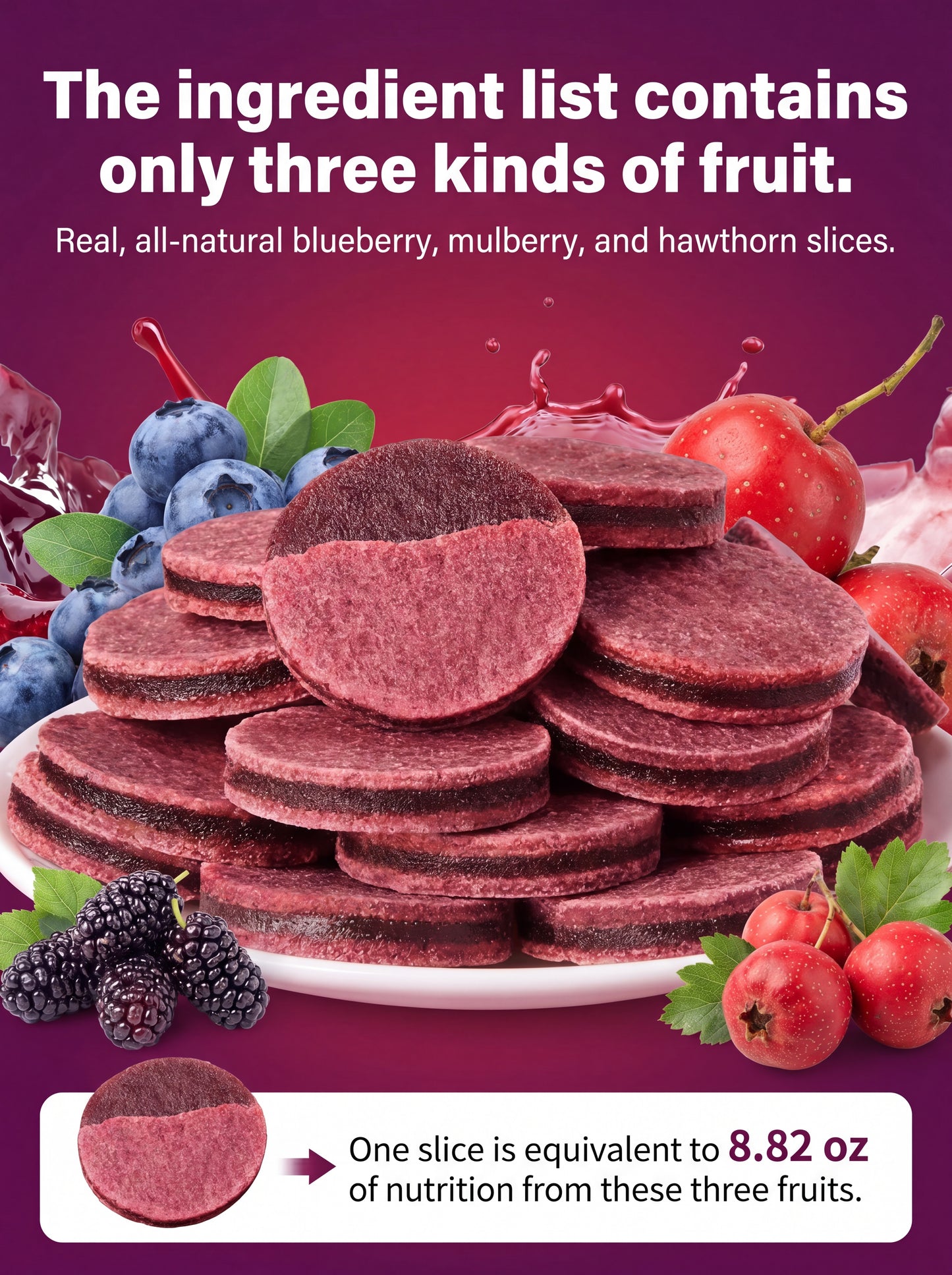 🌿Pure natural 🫐blueberry and 🍇mulberry stuffed 🍒hawthorn slices-XXS