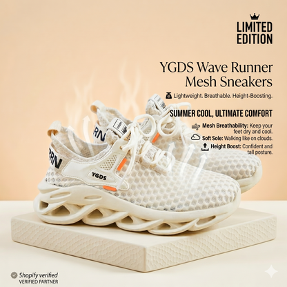 YGDS Wave Runner Mesh Sneakers | Ultra-Breathable Height-Boosting Summer Walking Shoes 👟☁️ LGZ