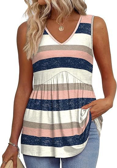 Everyday Comfortable V-neck Sleeveless Pleated Top - Flowy Summer High-End Top in 22 Vibrant Prints and Solid Colors-XXS