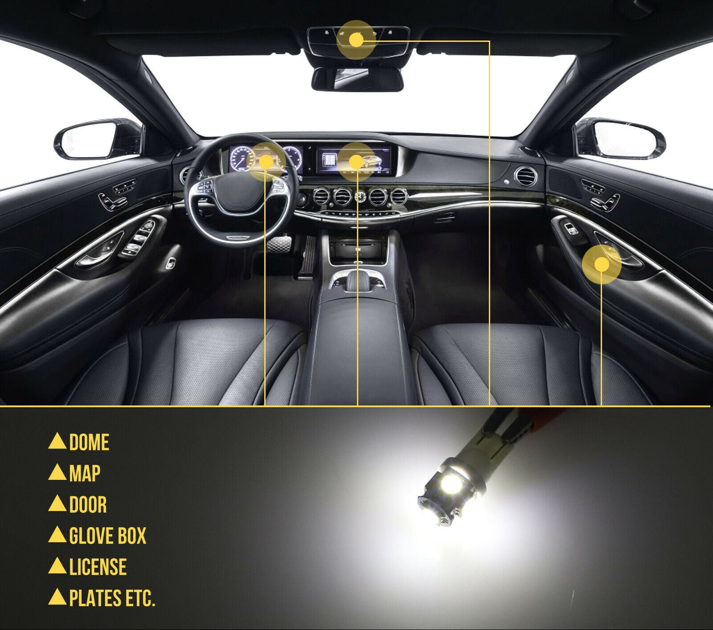 Ultimate 42-Piece Ultra-Bright Car LED Interior Upgrade Kit - Universal Compatibility Dome, Map & License Plate Lights-XXS