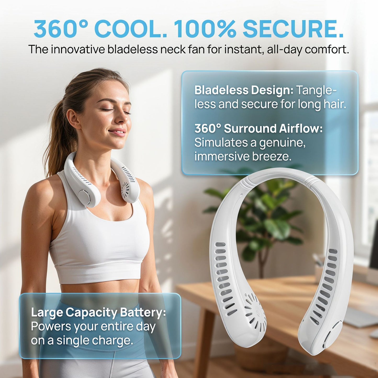 ❄️BreezeBud Bladeless Neck Fan | Hands-Free, No Hair-Tangle, USB Rechargeable Cooler for Summer Adventures & Everyday Life-WBJ