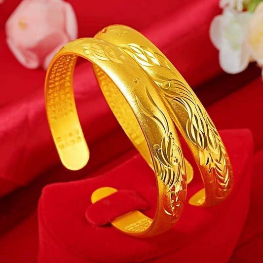 💫Luxury Gold Bracelet for Women – Elegant Engraved Open Cuff Bangle Fashion Jewelry Gift-YOY