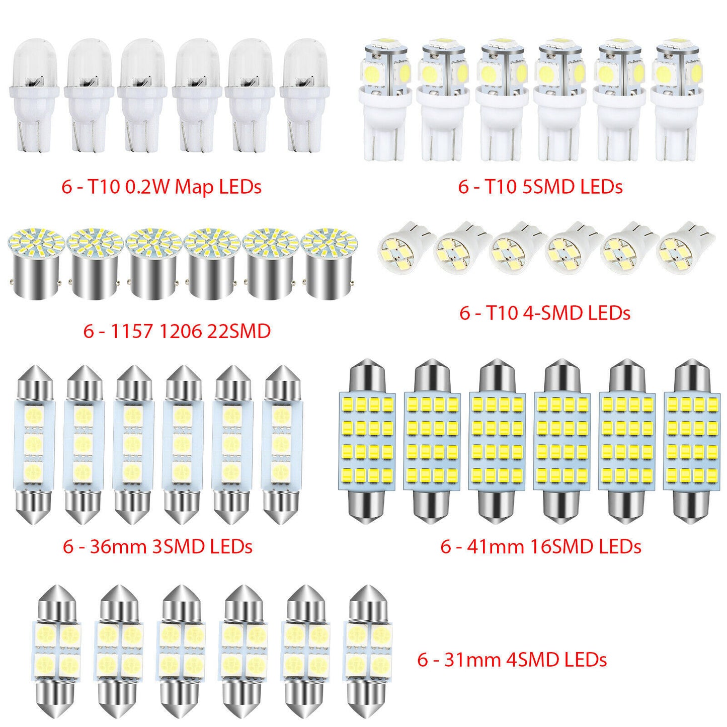 Ultimate 42-Piece Ultra-Bright Car LED Interior Upgrade Kit - Universal Compatibility Dome, Map & License Plate Lights-XXS