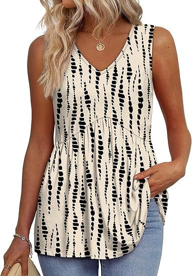Everyday Comfortable V-neck Sleeveless Pleated Top - Flowy Summer High-End Top in 22 Vibrant Prints and Solid Colors-XXS