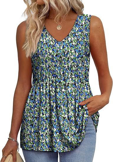Everyday Comfortable V-neck Sleeveless Pleated Top - Flowy Summer High-End Top in 22 Vibrant Prints and Solid Colors-XXS