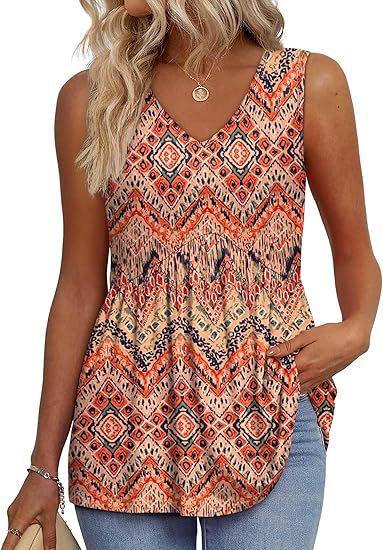 Everyday Comfortable V-neck Sleeveless Pleated Top - Flowy Summer High-End Top in 22 Vibrant Prints and Solid Colors-XXS