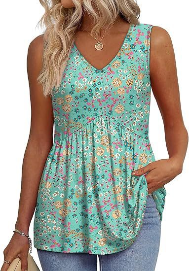 Everyday Comfortable V-neck Sleeveless Pleated Top - Flowy Summer High-End Top in 22 Vibrant Prints and Solid Colors-XXS