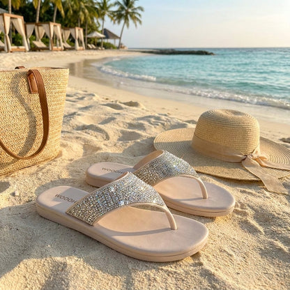 🌴Rhinestone Flip Flops for Women,🎁 Comfortable Flat Sandals-XXS