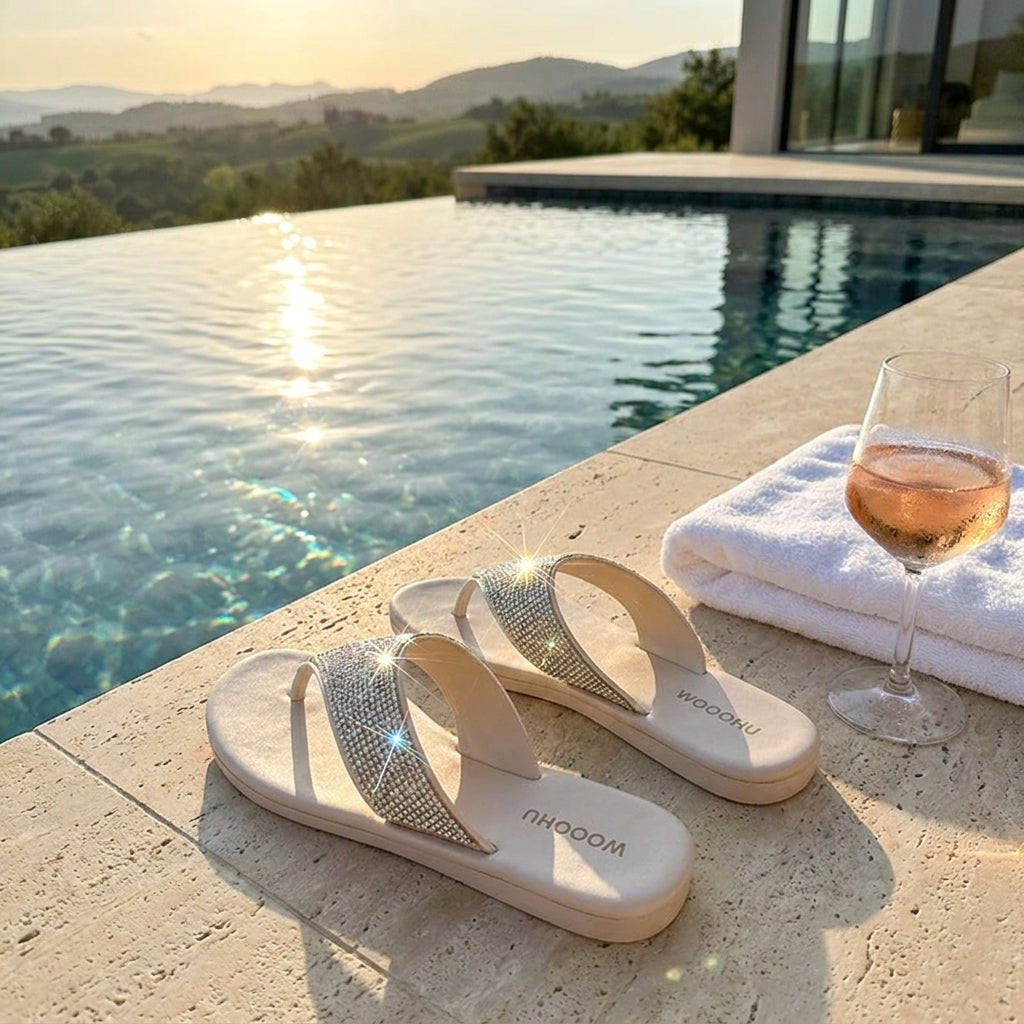 🌴Rhinestone Flip Flops for Women,🎁 Comfortable Flat Sandals-XXS