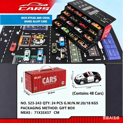 48PCS Mini Alloy Car Set with Container Storage Truck – Pull Back Racing Toys for Kids-YOY
