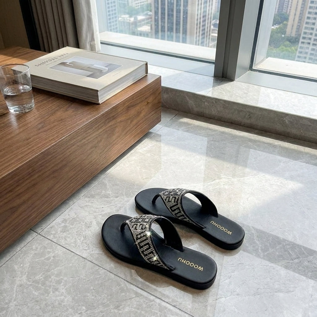 🌴Rhinestone Flip Flops for Women,🎁 Comfortable Flat Sandals-XXS