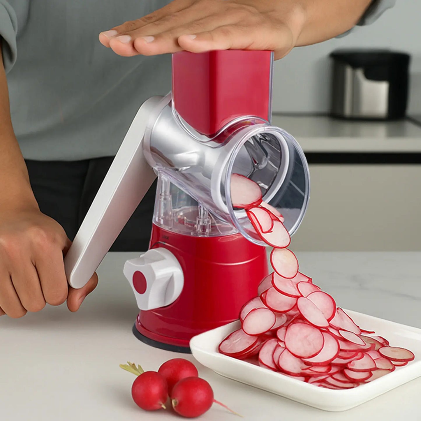 Manual Rotary Cheese Grater, 3-in-1 Stainless Steel Vegetable Slicer & Shredder, Multi-Function Kitchen Food Processor-TTT
