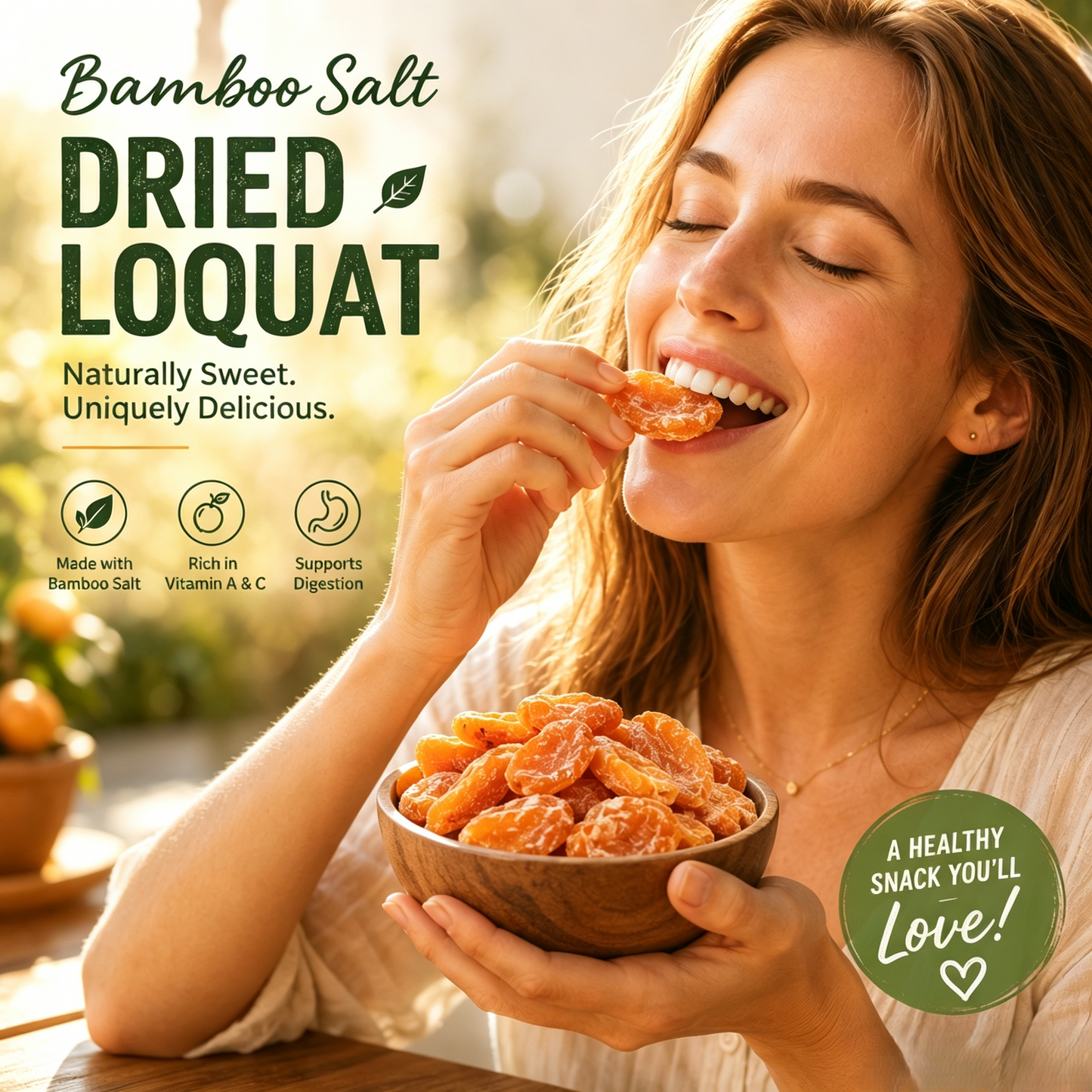 😋Bamboo Salt Dried Loquat - 🍃Natural Healthy Green Snack.-AUX