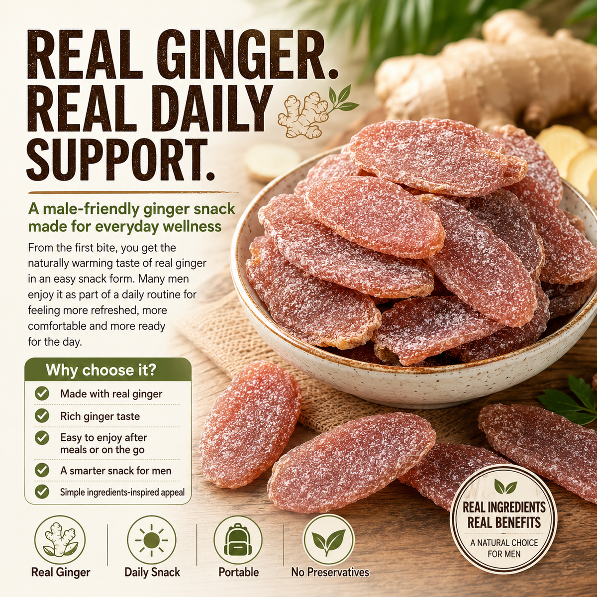 Natural Ginger Slices for Men – Daily Vitality & Wellness Support-NEX