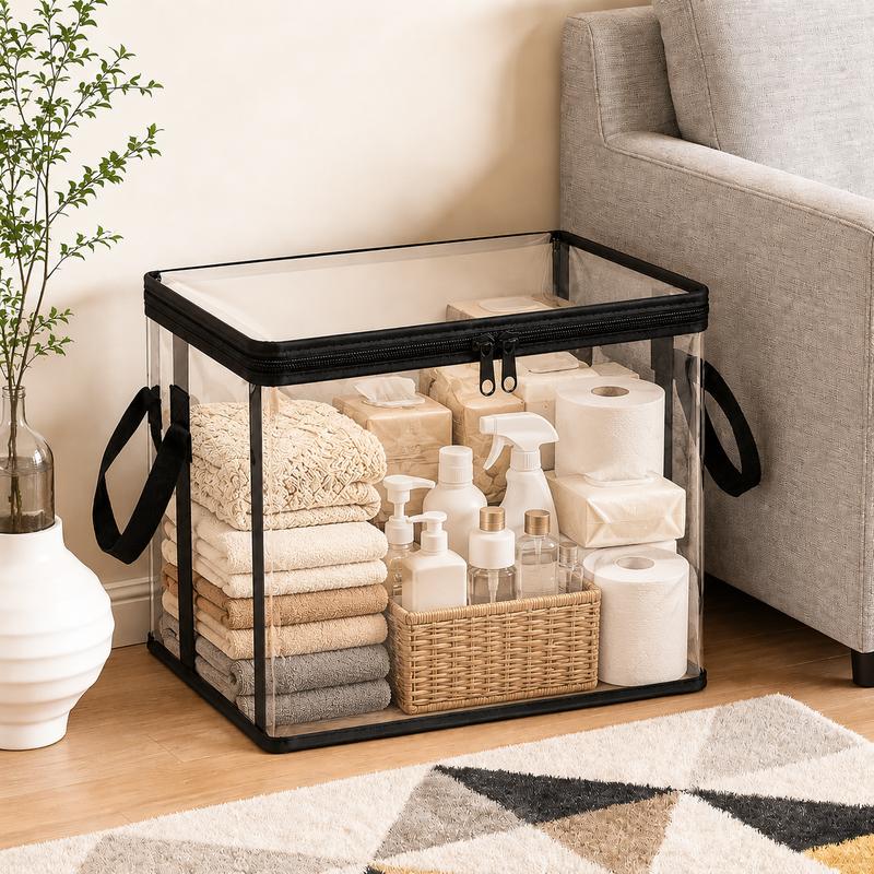 📦📦Large Clear Thick Plastic Storage Box with Hinged Lid, Heavy Duty High Capacity Organizer Bin, Free Shipping for Home Camping Travel Attic Moving-AUX