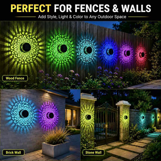 Solar Mandala Projection Wall Light ✨ Outdoor Waterproof Garden Decor Lamp-VIM