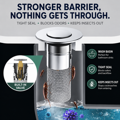🚿Universal Pop-Up Bathroom Sink Drain Filter with Removable Stainless Steel Hair Catcher Basket🦠 Anti-Odor &Anti-Insect Design-YOY