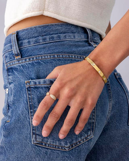 14K Gold Plated Crystal Bangle Bracelet, Waterproof Stainless Steel Cuff Bangle with Sparkling Stones-TTT