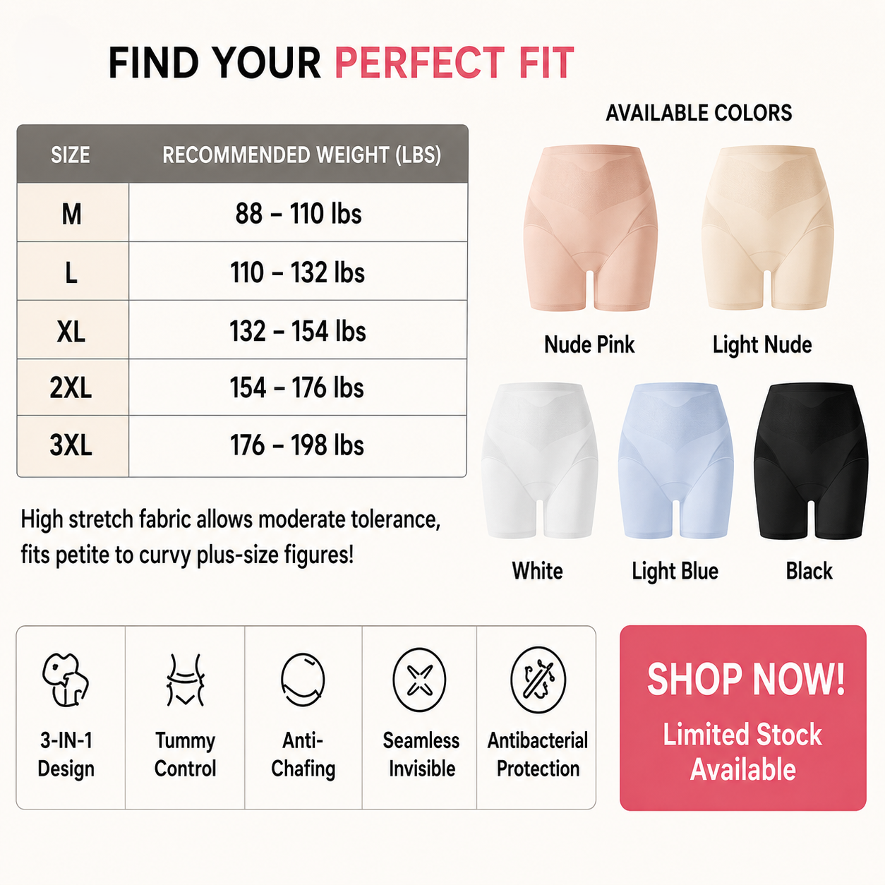 ✨3 IN 1 High Waist Shaping Shorts | Invisible Anti-Chaf Safety Underwear with Silk Antibacterial Crotch-WBJ