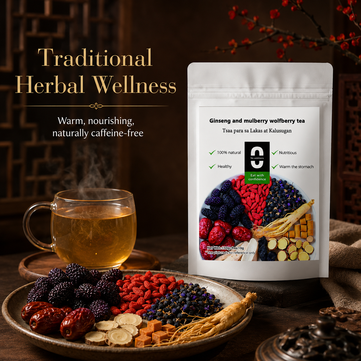 ✅🏆 Vitality Ginseng & Mulberry Wolfberry Tea, Natural Energy Support -XLB